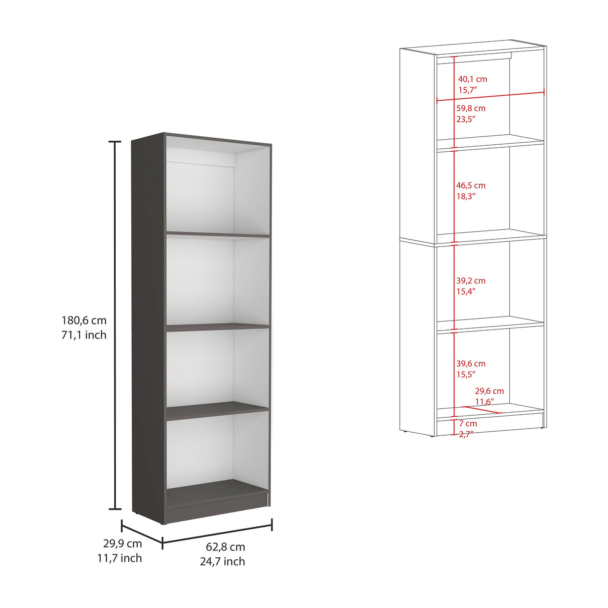Estantería Home Plomo 62.8x180.6cm con Tres Entrepaños - Bibliotecas y Estanterías | Bylmo
