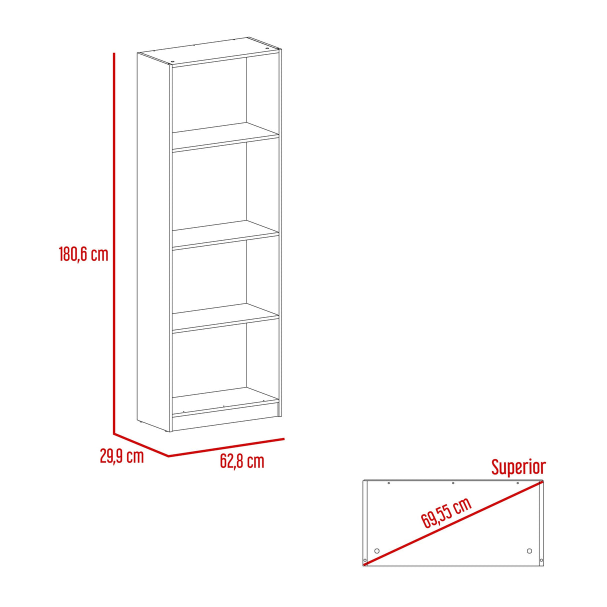 Estantería Lib Home Blanco 62.8x180.6cm con Tres Entrepaños - Bibliotecas y Estanterías | Bylmo