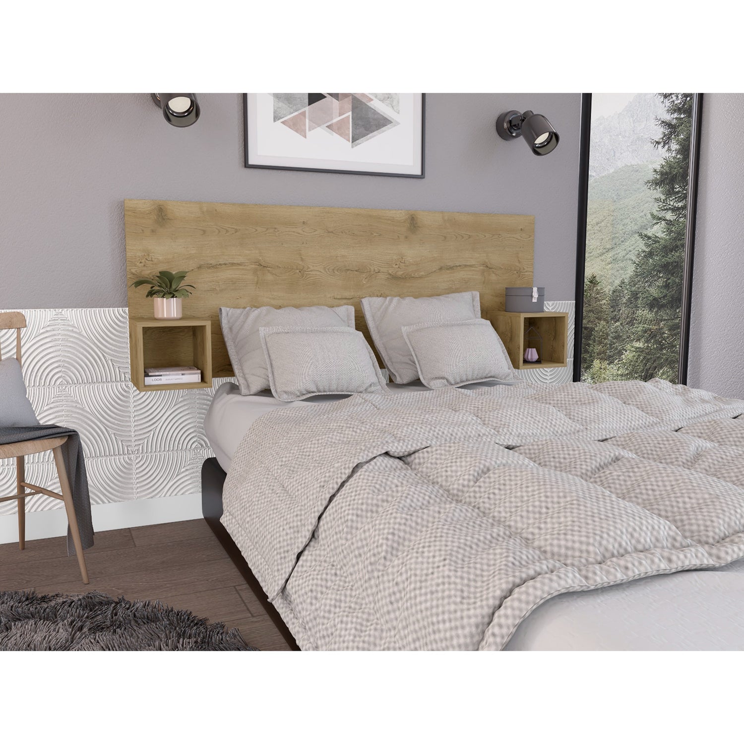 Cabecero Pinot Macadamia MDP 190.4x120cm Ajustable con Dos Mesas de Noche Minimalistas - Cabeceros | Bylmo