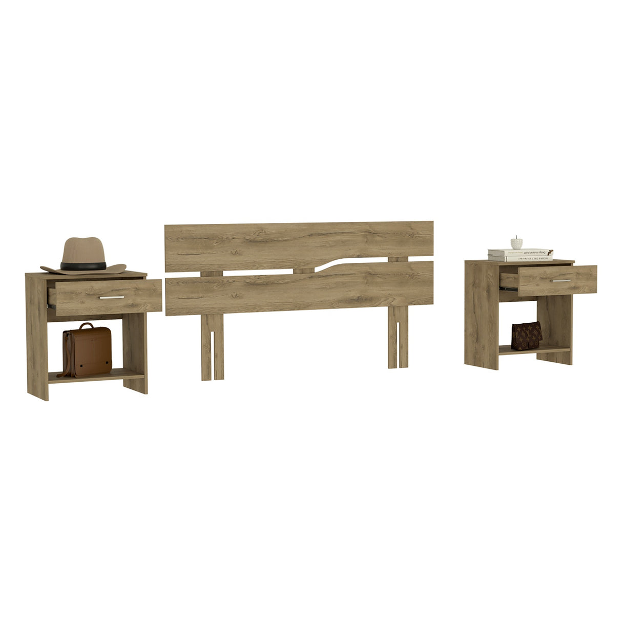 Combo Cabecero Provenza Macadamia 155x80cm con Dos Mesas de Noche - Cabeceros | Bylmo