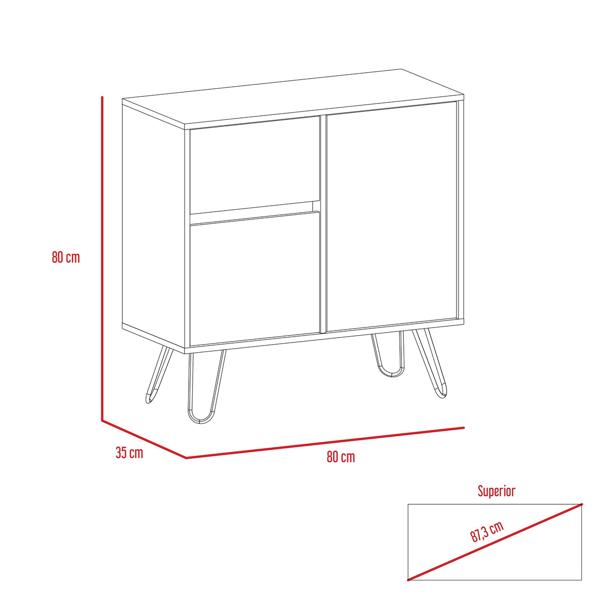Aparador Zeta Bellota 80x80cm con Tres Cajones y Patas - Cajoneras y Comodas | Bylmo