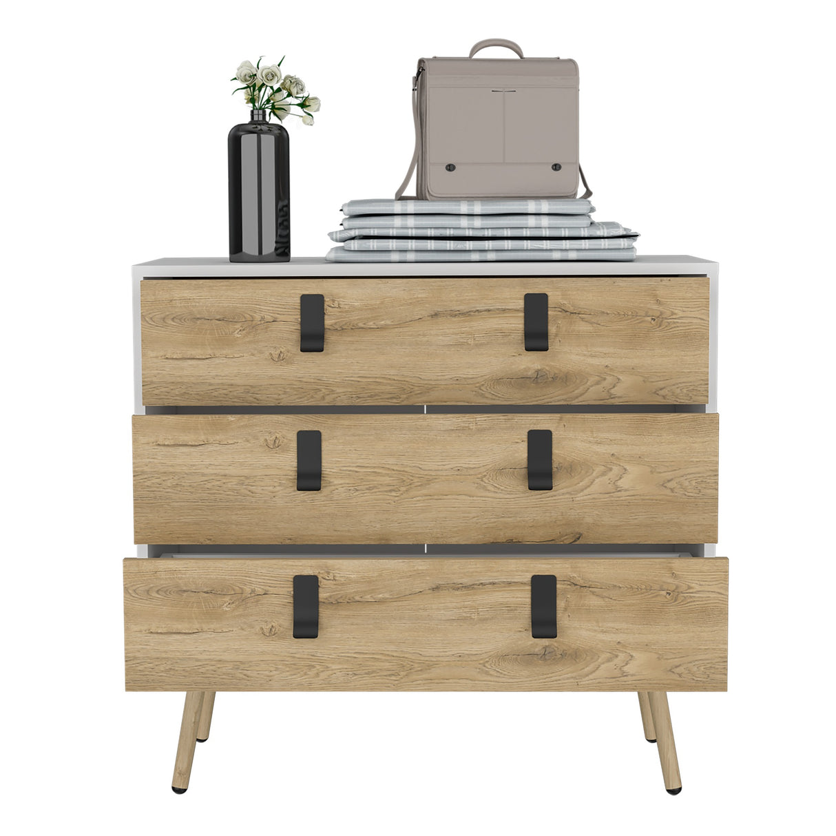Cajonera Huna Macadamia con Blanco 80.2x75.2cm con Tres Cajones - Cajoneras y Comodas | Bylmo