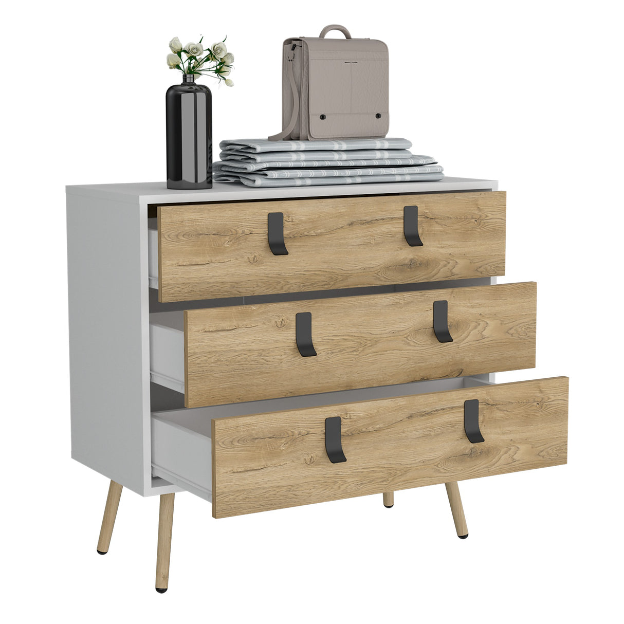 Cajonera Huna Macadamia con Blanco 80.2x75.2cm con Tres Cajones - Cajoneras y Comodas | Bylmo