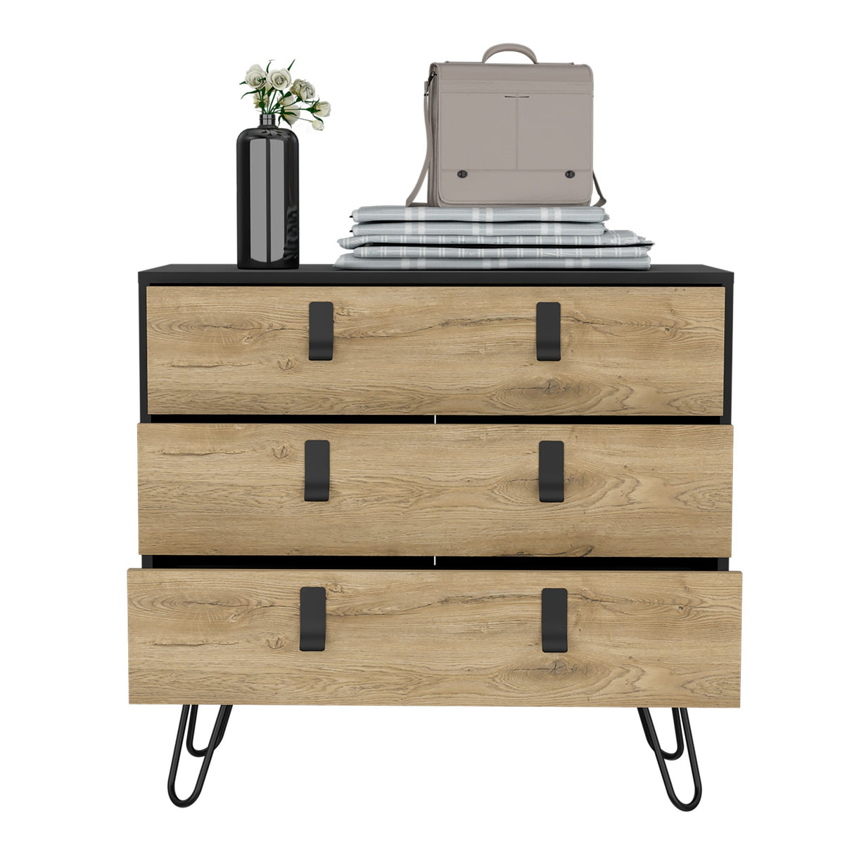 Cajonera Huna Macadamia con Negro 80.2x75.2cm con Tres Cajones - Cajoneras y Comodas | Bylmo