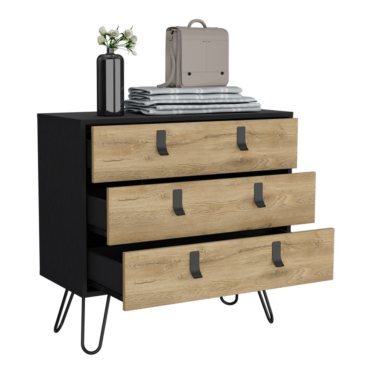 Cajonera Huna Macadamia con Negro 80.2x75.2cm con Tres Cajones - Cajoneras y Comodas | Bylmo