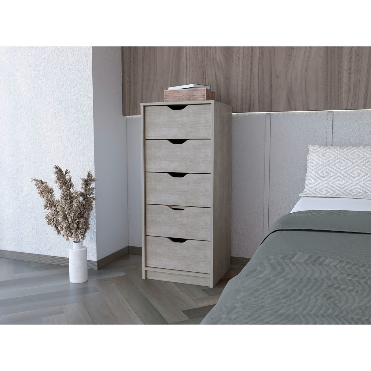 Cómoda Basilea Cemento 45x107.8cm con Cinco Cajones - Cajoneras y Comodas | Bylmo