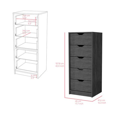 Cómoda Basilea Roble Gris 45x107.8cm con Cinco Cajones - Cajoneras y Comodas | Bylmo