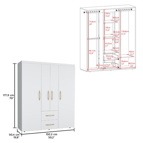 Closet Bariloche Blanco 150.3x177.9cm con Dos Cajones - CLOSETS | Bylmo