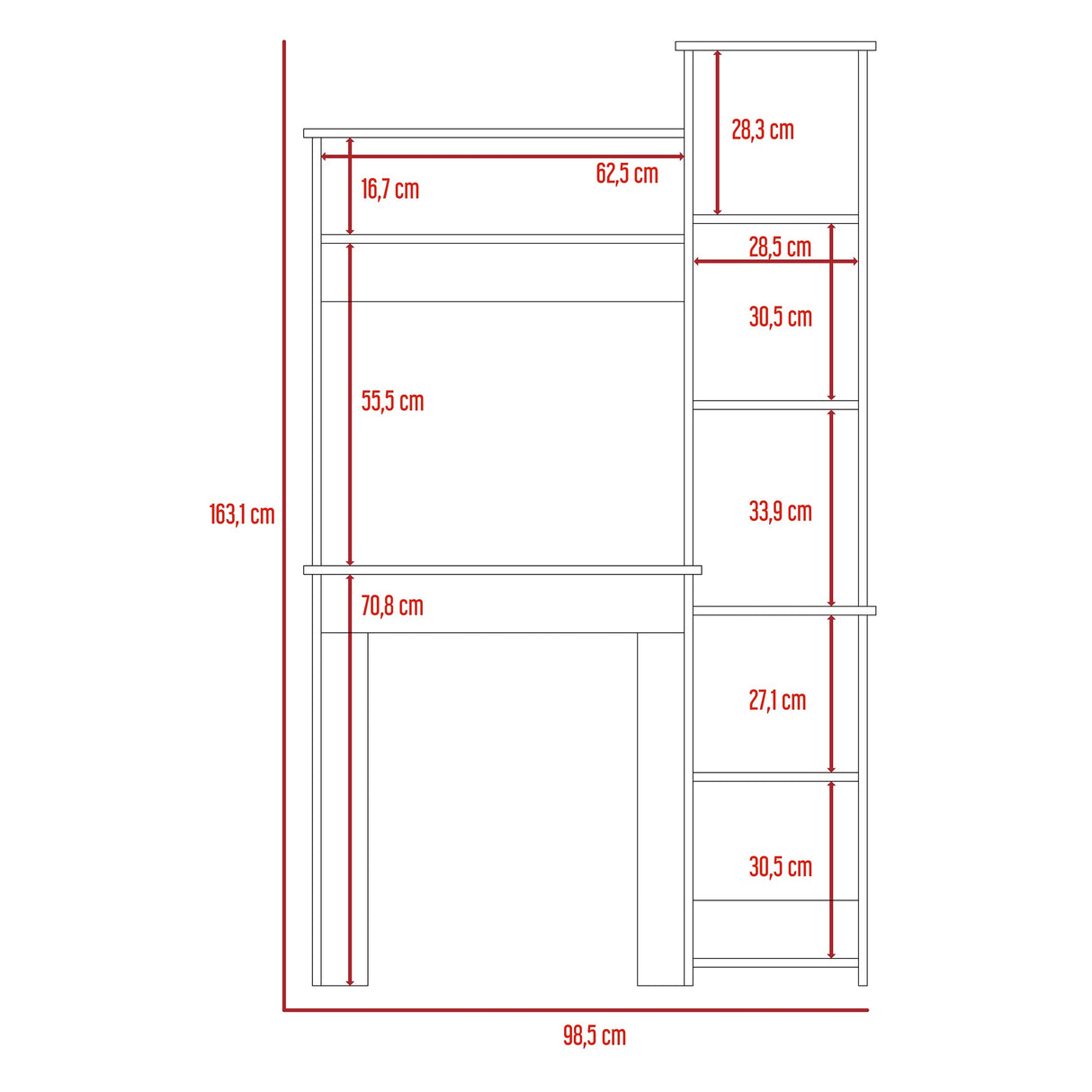 Centro de Computo Heinrich Duna con Blanco 98.5x163.1cm con Organizador de Libros - Escritorios | Bylmo