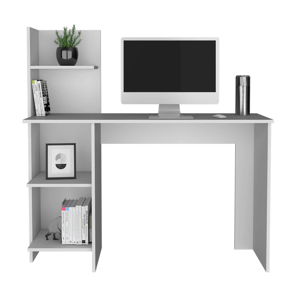 Escritorio Vilna Blanco 120x120.6cm con Organizador de Libros - Escritorios | Bylmo