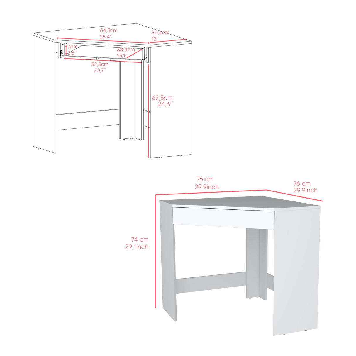 Escritorio Esquinero Amity Blanco 76x74cm con Un Cajón - Escritorios | Bylmo