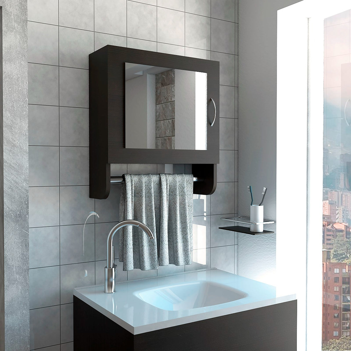 Gabinete de Baño Umbra Wengue 45x50cm con Un Entrepaño - GABINETES DE BANHO | Bylmo