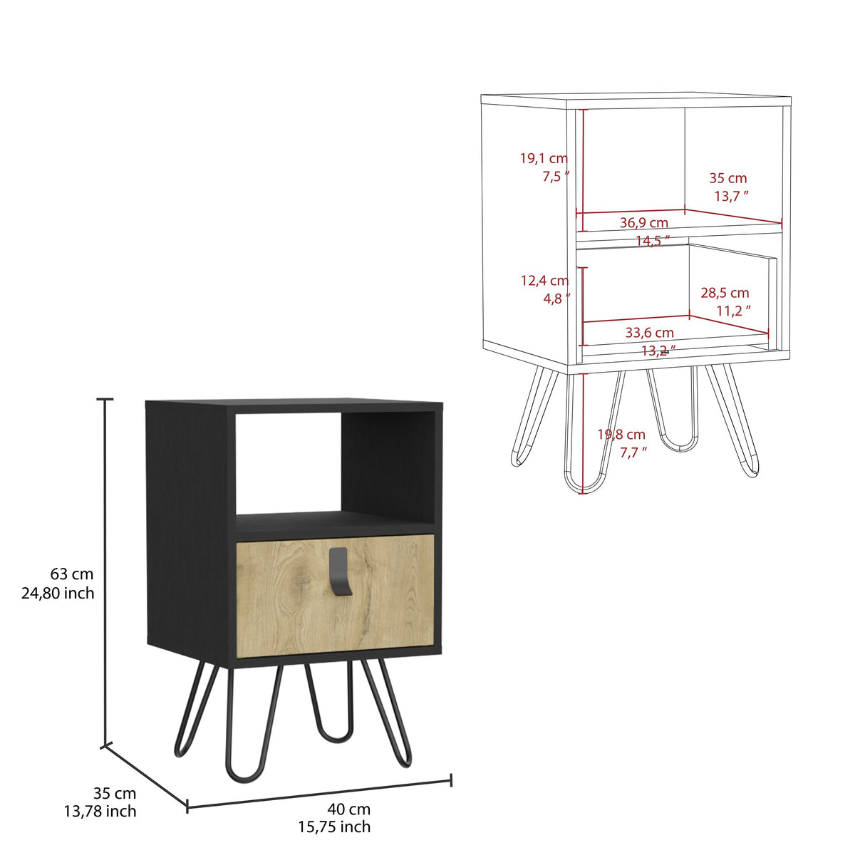 Mesa de Noche Huna Wengue 40x63cm con Un Cajón - Mesas de Noche | Bylmo