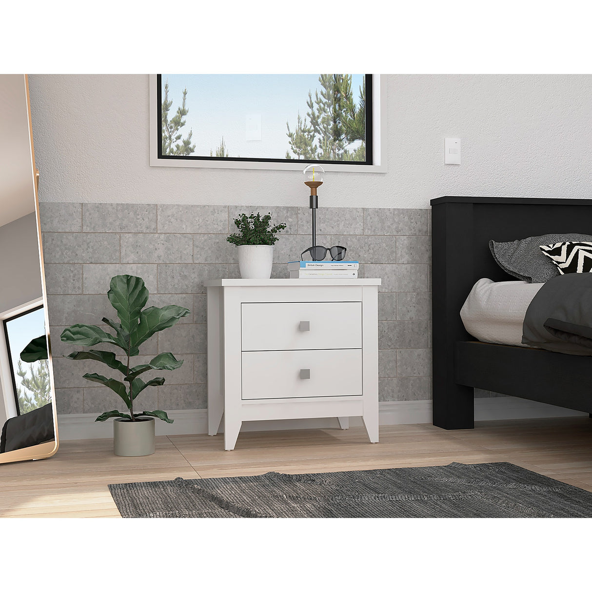 Mesa de Noche Amara Blanca 60x61.6 cm con Dos Cajones - Mesas de Noche | Bylmo
