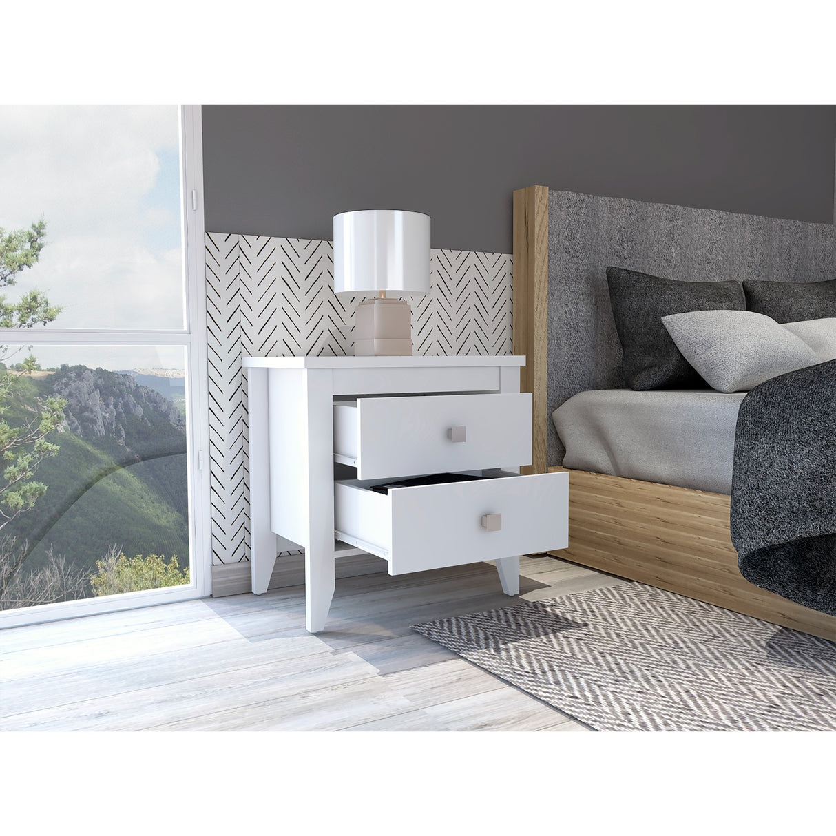 Mesa de Noche Amara Blanca 60x61.6 cm con Dos Cajones - Mesas de Noche | Bylmo