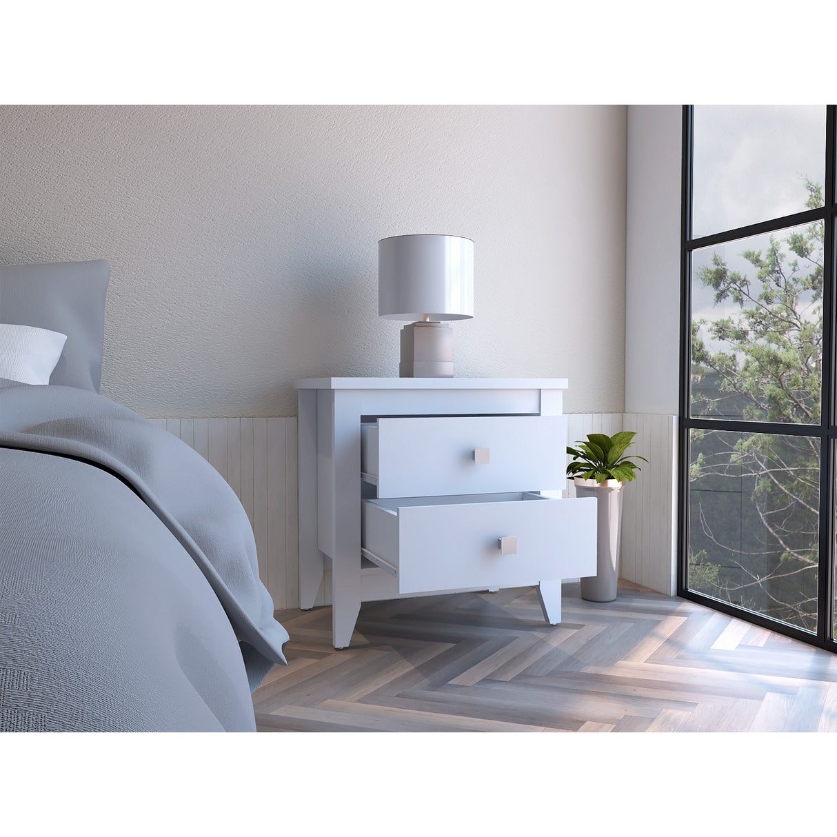 Mesa de Noche Amara Blanca 60x61.6 cm con Dos Cajones - Mesas de Noche | Bylmo