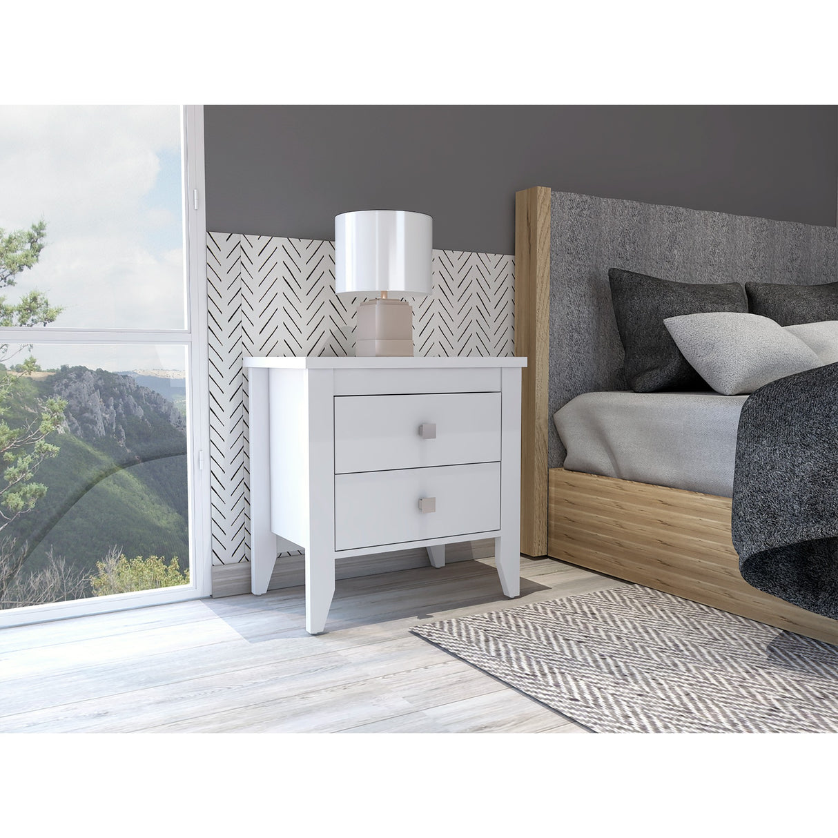 Mesa de Noche Amara Blanca 60x61.6 cm con Dos Cajones - Mesas de Noche | Bylmo