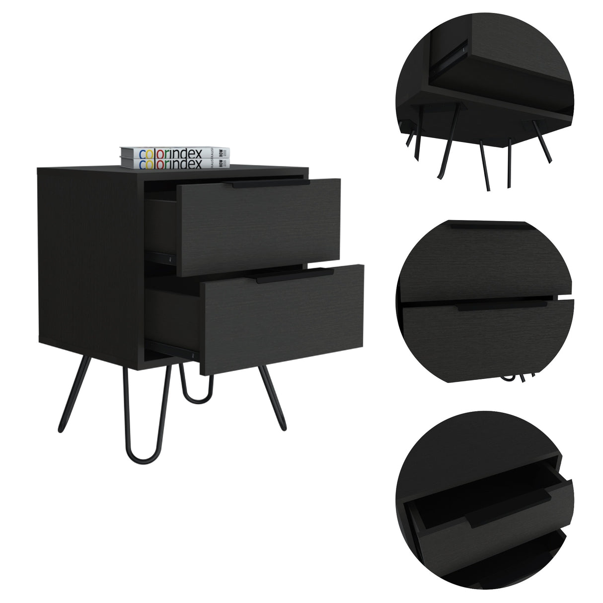 Mesa de Noche Augusta Wengue 45x57cm con Dos Cajones - Mesas de Noche | Bylmo