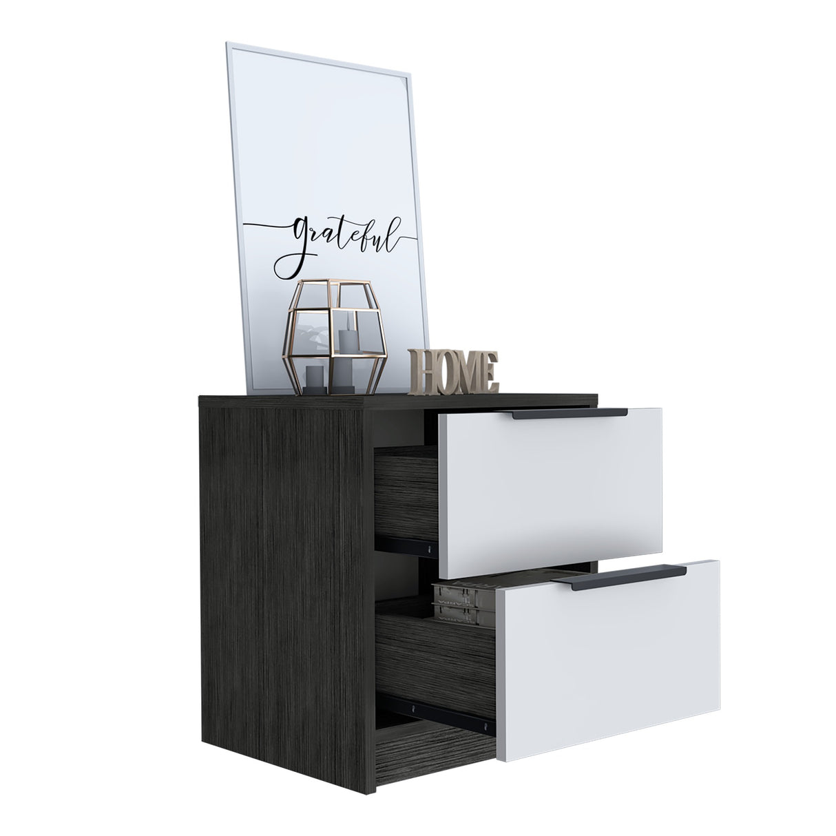 Mesa de Noche Kaia Roble Gris 41x48cm con Dos Cajones - Mesas de Noche | Bylmo