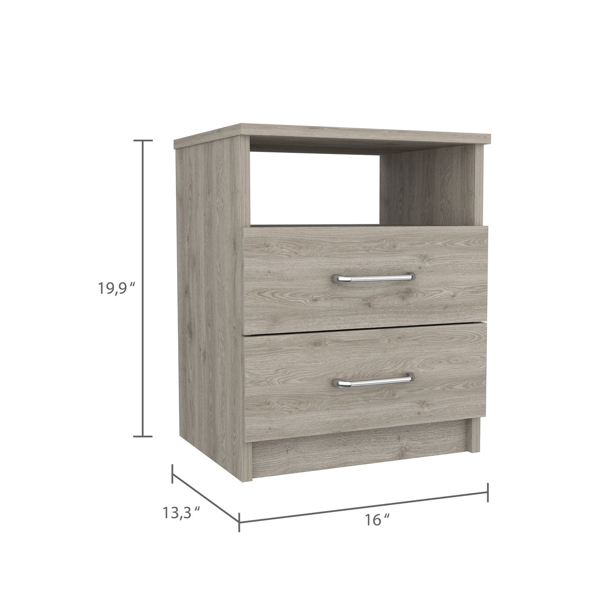 Mesa de Noche Nápoles Ceniza 40.7x50.6cm con Dos Cajones - Mesas de Noche | Bylmo