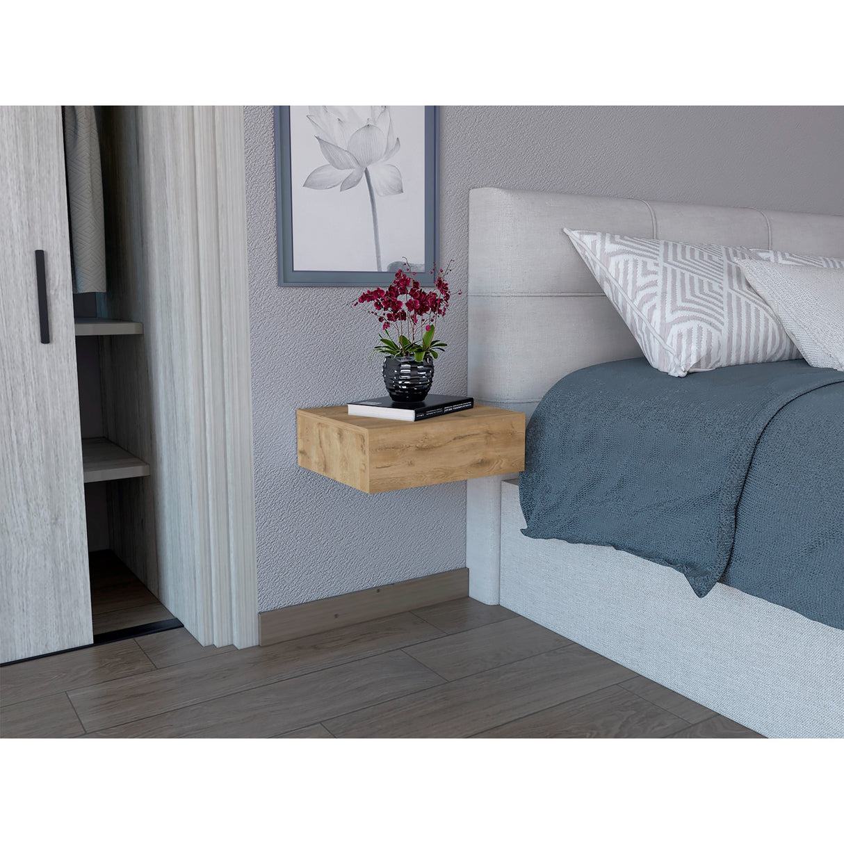 Mesa de Noche Milano Macadamia 40x13cm Flotante con Un Cajón - Mesas de Noche | Bylmo