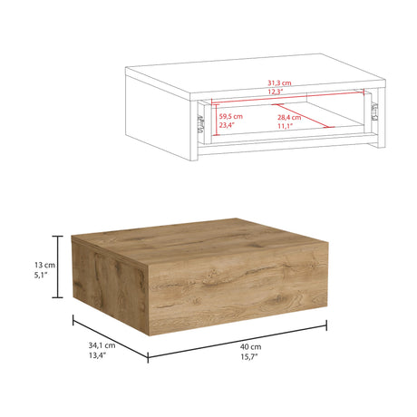 Mesa de Noche Milano Macadamia 40x13cm Flotante con Un Cajón - Mesas de Noche | Bylmo