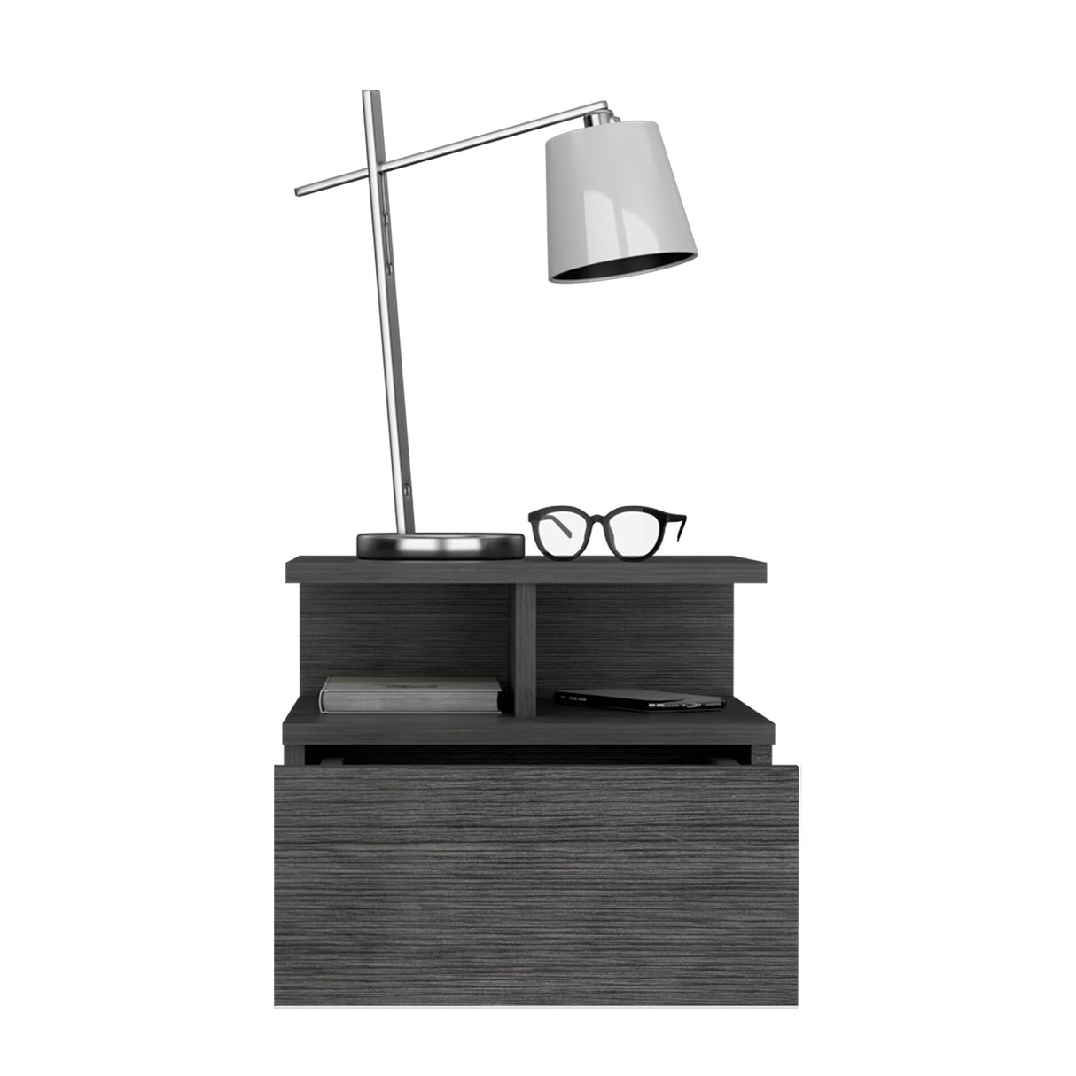 Mesa de Noche Sleep V Roble Gris 35.6x29.5 cm Flotante con Un Cajón - Mesas de Noche | Bylmo