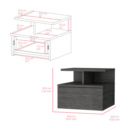 Mesa de Noche Sleep V Roble Gris 35.6x29.5 cm Flotante con Un Cajón - Mesas de Noche | Bylmo