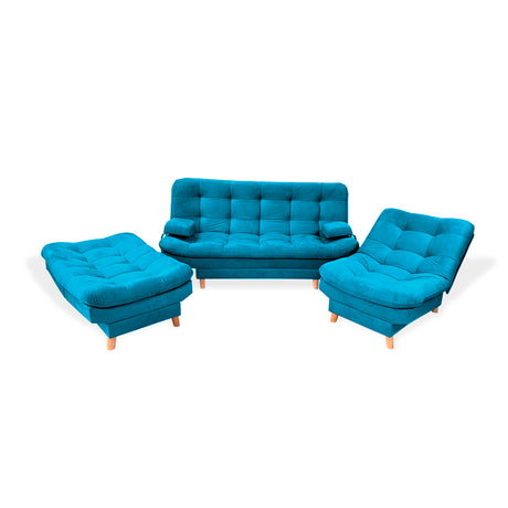 Sala Clic Clac Keller Turquesa 175x90cm con Dos Sillas Clic Clac y Un Sofá Cama - Sofas y Poltronas | Bylmo