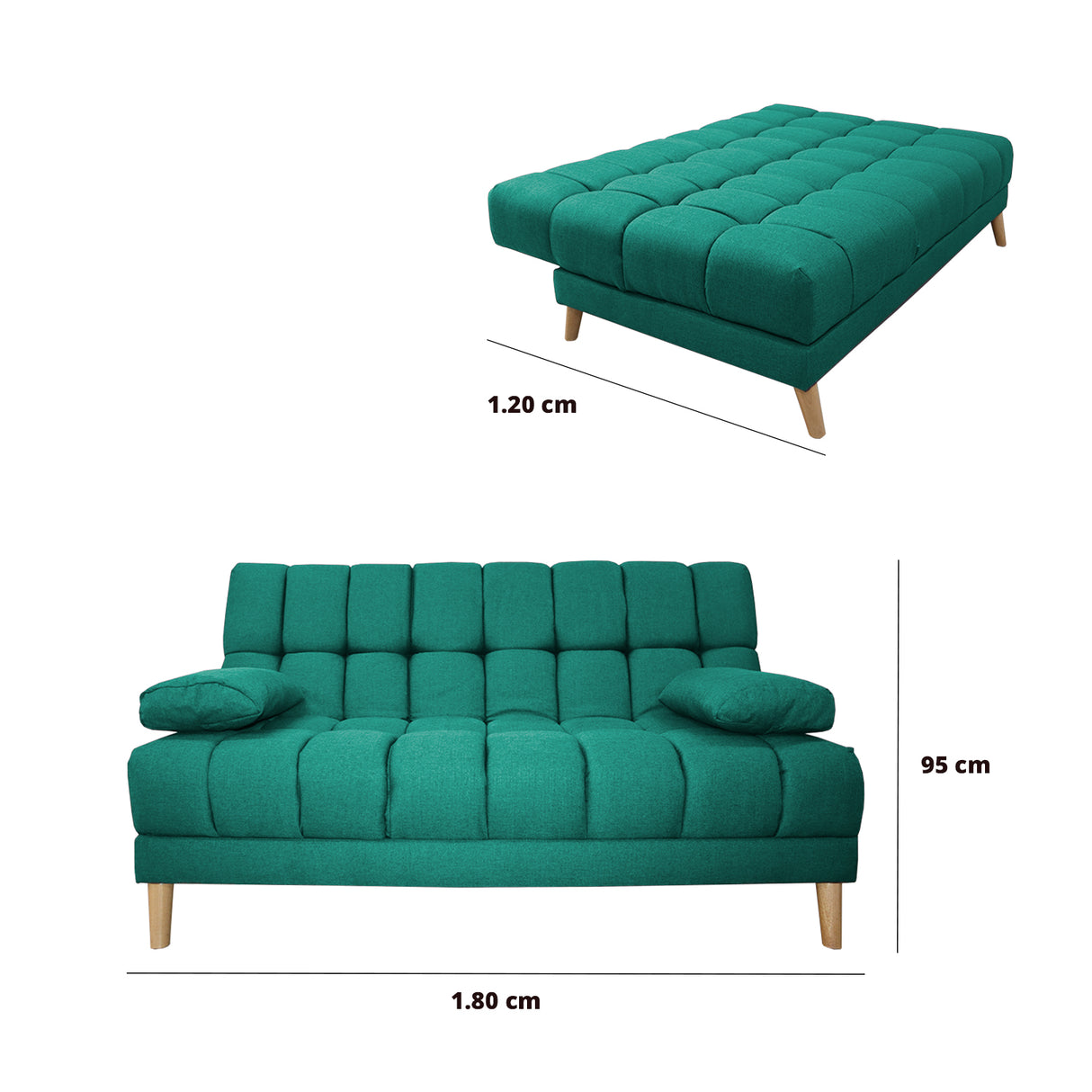 Sofá Cama Baumann Verde 180x90cm con Cuatro Cojines - Sofas y Poltronas | Bylmo