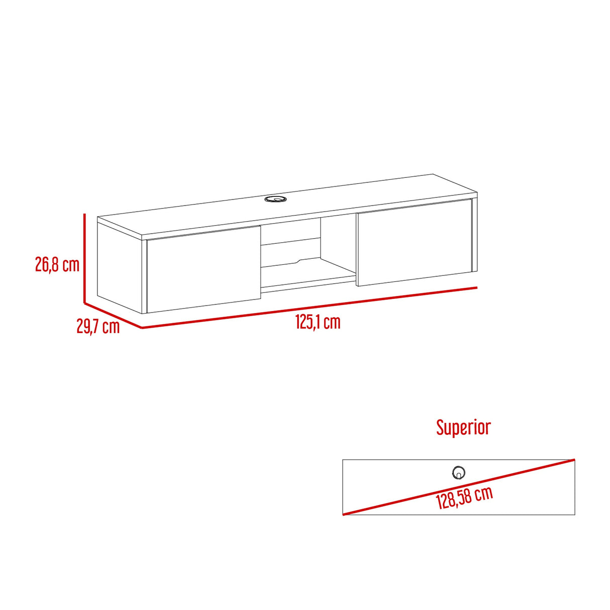 Repisa para TV Glen Blanco 125.1x26.8cm Flotante con Ranuras para Cables - MUEBLES DE TV | Bylmo