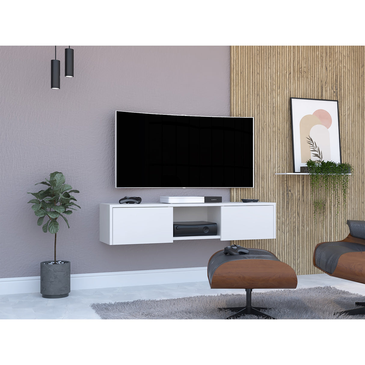 Repisa para TV Glen Blanco 125.1x26.8cm Flotante con Ranuras para Cables - MUEBLES DE TV | Bylmo
