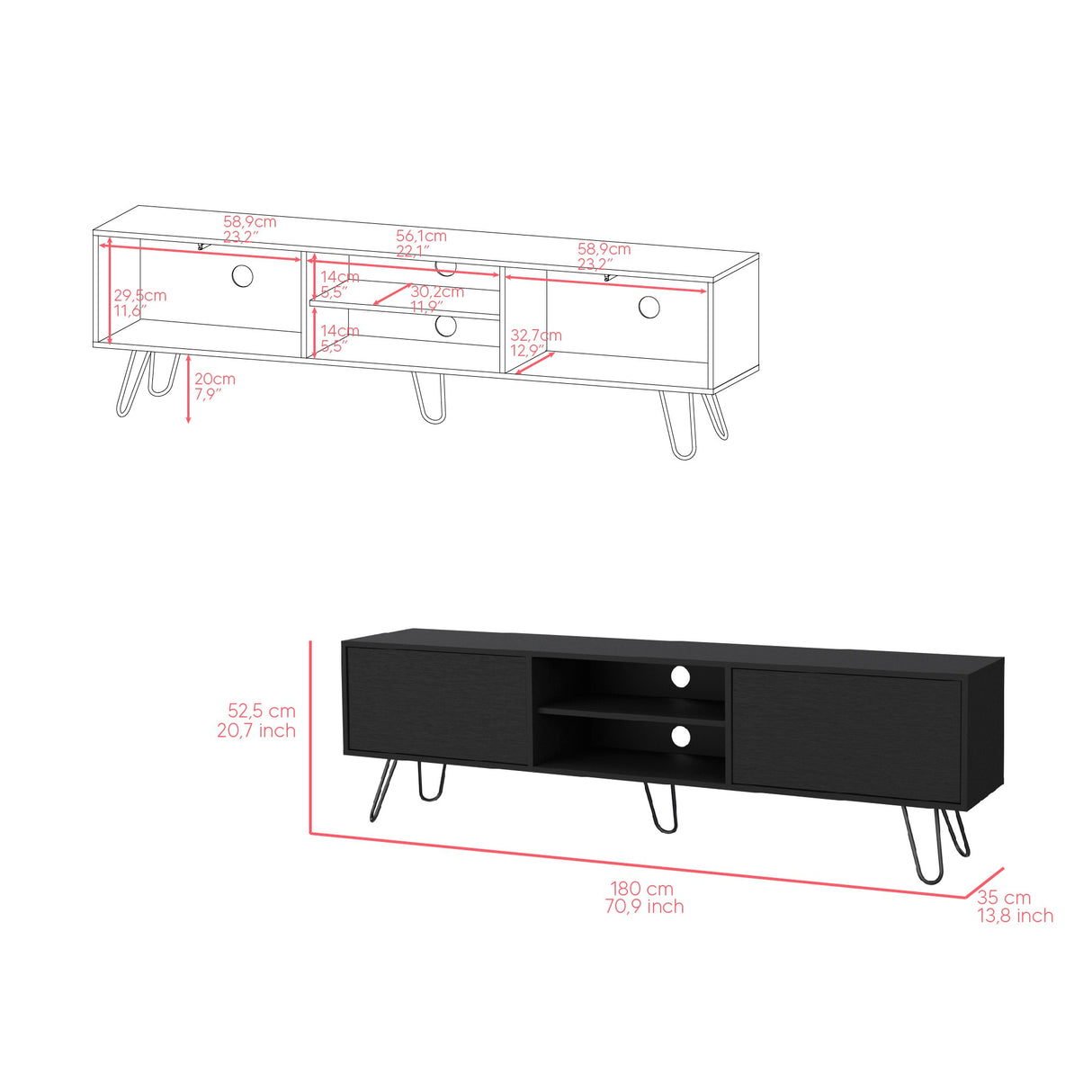 Rack de TV Vassel Wengue 180x52.5cm Para TV hasta 70 Pulgadas - Muebles de TV | Bylmo