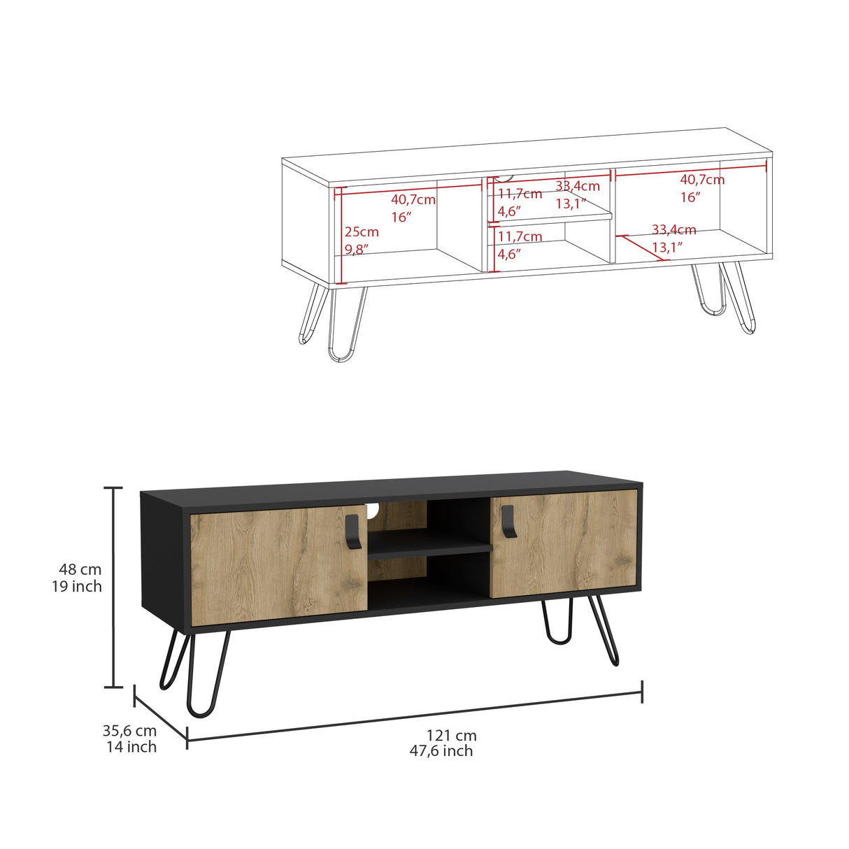 Rack de TV Huna Macadamia 121x48cm Para TV hasta 50 Pulgadas - MUEBLES DE TV | Bylmo