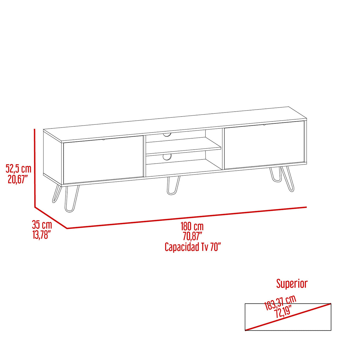 Rack de TV Vassel Macadamia 180x52.5cm Para TV hasta 70 Pulgadas - MUEBLES DE TV | Bylmo