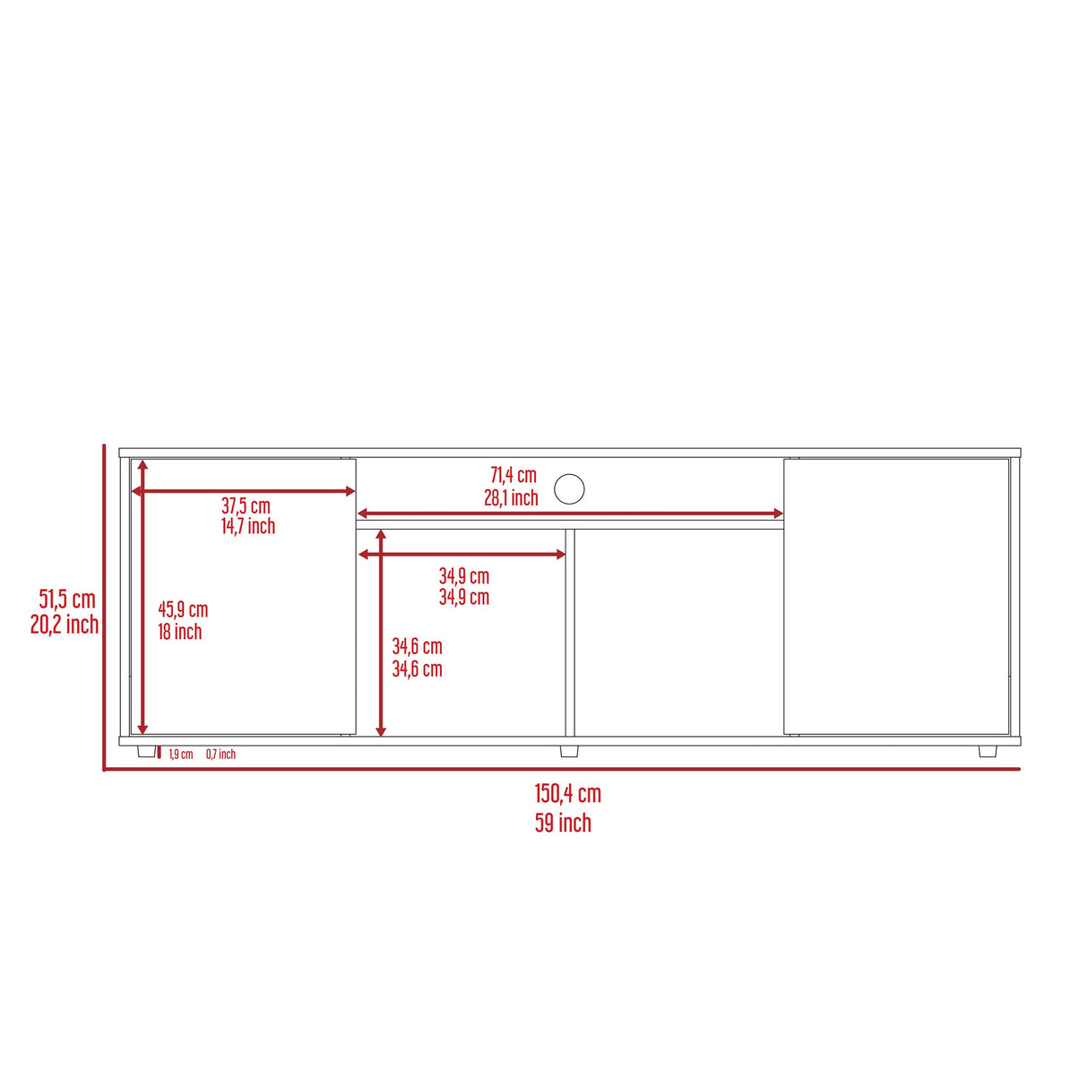 Rack de TV Prana Wengue 150.4x51.5cm Para TV hasta 65 Pulgadas - Muebles de TV | Bylmo