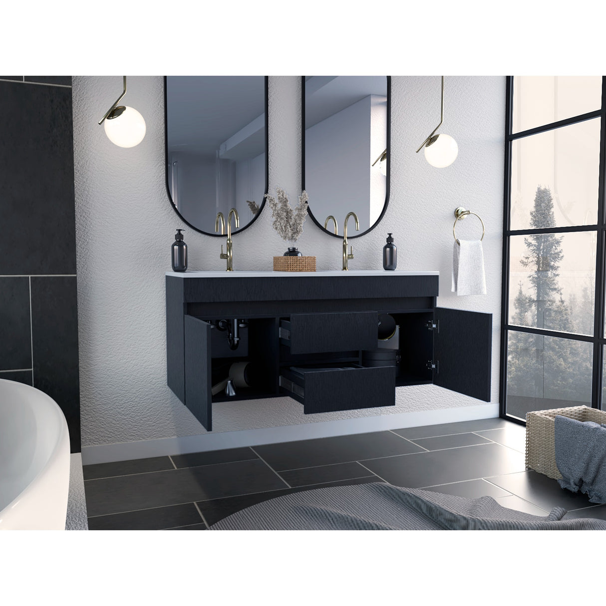 Mueble para Baño Doble Aydin Wengue 120x52 con Dos Cajones. - Muebles para Lavamanos | Bylmo