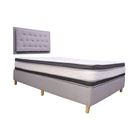 Combo Base Cama y Colchón Blaser Gris Claro 120x190cm Semidoble con Espaldar - Camas | Bylmo