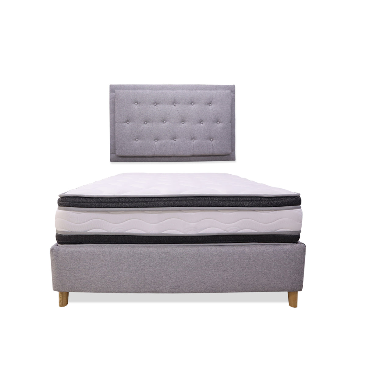 Combo Base Cama y Colchón Blaser Gris Claro 140x190cm Doble con Espaldar - Camas | Bylmo