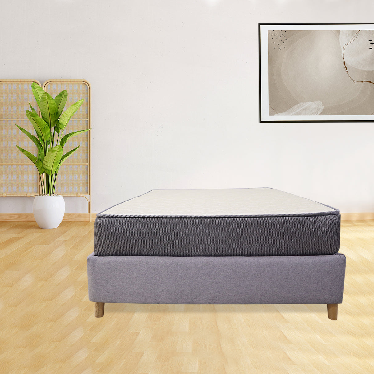 Combo Base Cama y Colchón Tanner Gris Claro 100x190cm Sencillo - Camas | Bylmo