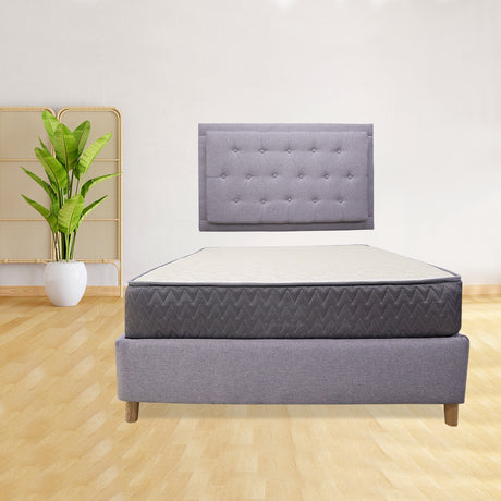 Combo Base Cama y Colchón Tanner Gris Claro 100x190cm Sencillo con Espaldar - Camas | Bylmo