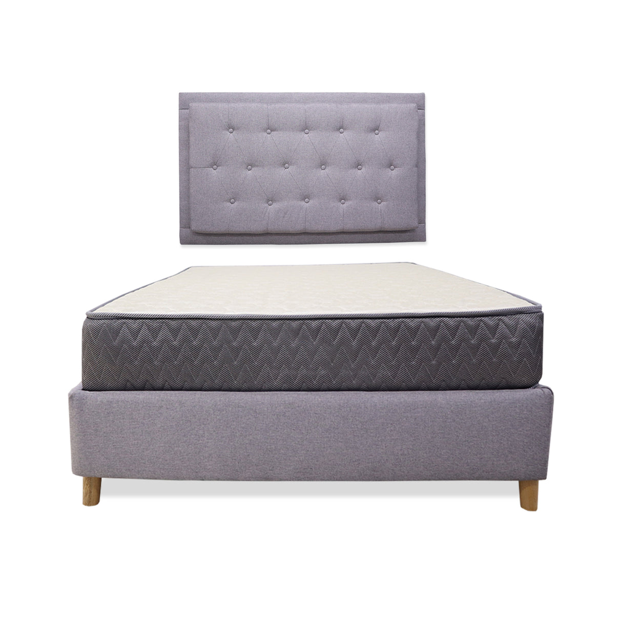 Combo Base Cama y Colchón Tanner Gris Claro 140x190cm Doble con Espaldar - Camas | Bylmo