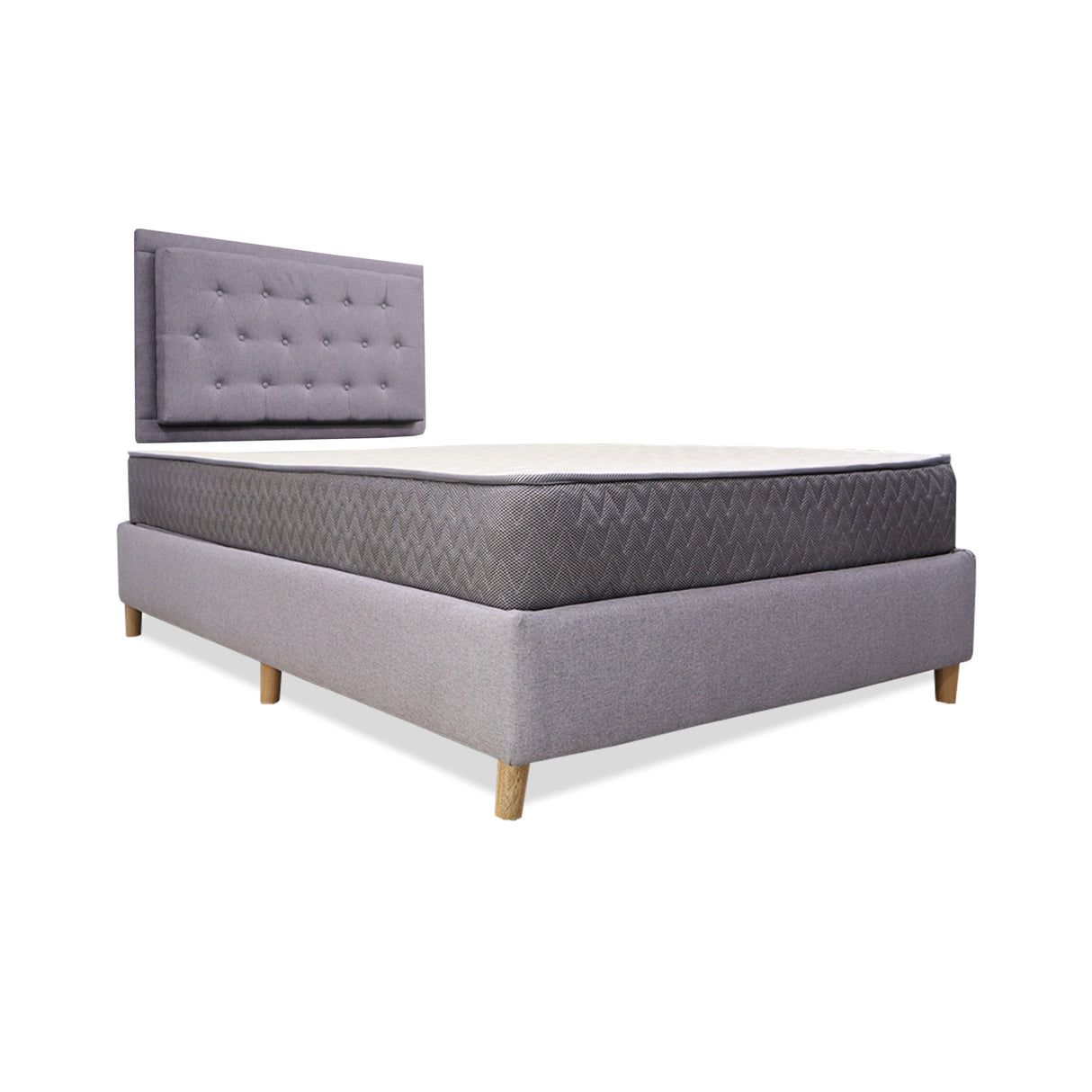 Combo Base Cama y Colchón Tanner Gris Claro 140x190cm Doble con Espaldar - Camas | Bylmo