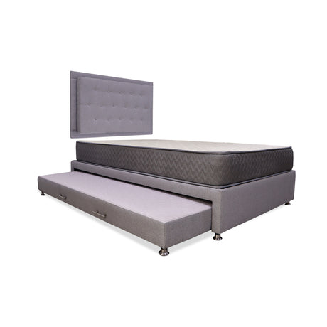 Combo Cama Tarima y Colchón Tanner Gris Claro 100x190cm Sencillo con Espaldar - Camas | Bylmo