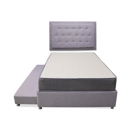 Combo Cama Tarima y Colchón Tanner Gris Claro 120x190cm Semidoble con Espaldar - Camas | Bylmo