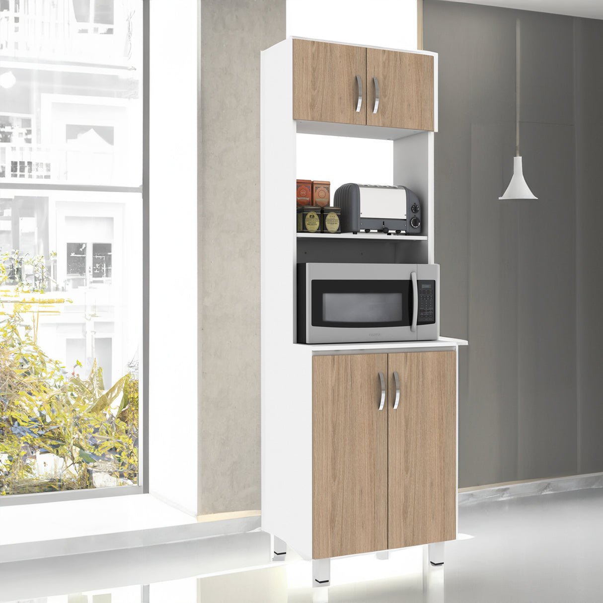 Alacena Anfesa Blanco Nevado 60X200cm con Patas - Alacenas y Muebles Microondas | Bylmo