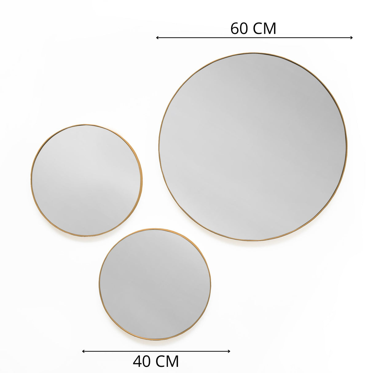 Set x 3 Espejos Visee Redondo Dorado 60x60cm con Marco Metálico - Espejos Decorativos | Bylmo