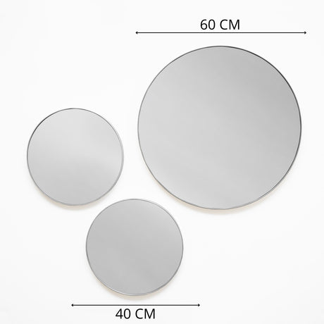 Set x 3 Espejos Visee Redondo Plata 60x60cm con Marco Metálico - Espejos Decorativos | Bylmo