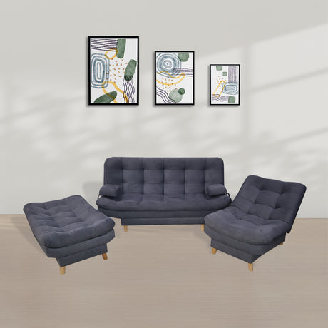Sala Hauser Gris 185x90cm con Sofacama y Dos Sillas - Sofas y Poltronas | Bylmo
