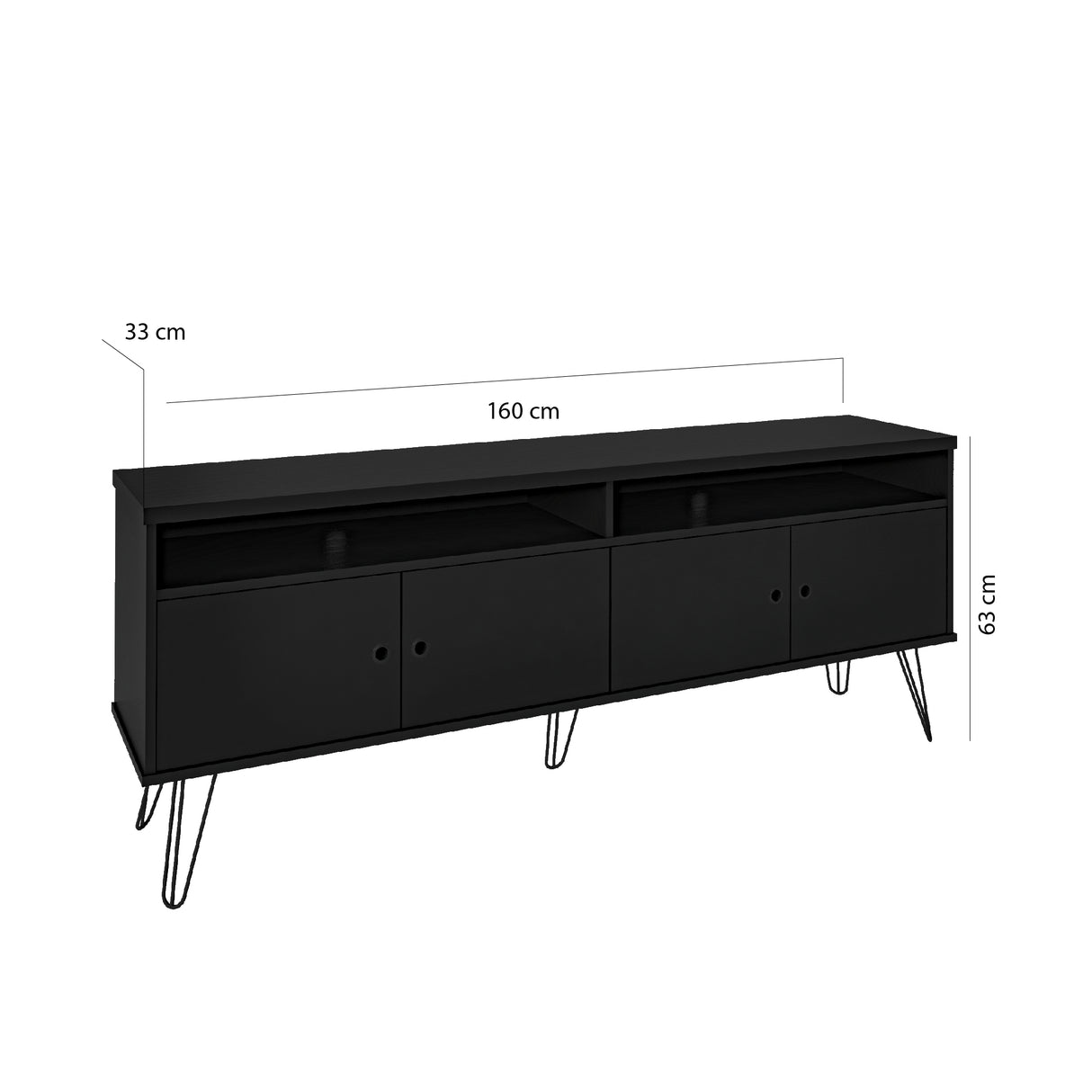 Rack de TV Liberty Negro 166x12cm Para TV de 60 Pulgadas - Muebles de TV | Bylmo